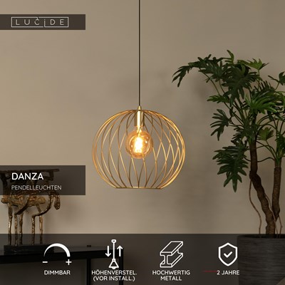 Lucide DANZA - Pendelleuchten - Ø 40 cm - 1xE27 - Mattes Gold / Messing
